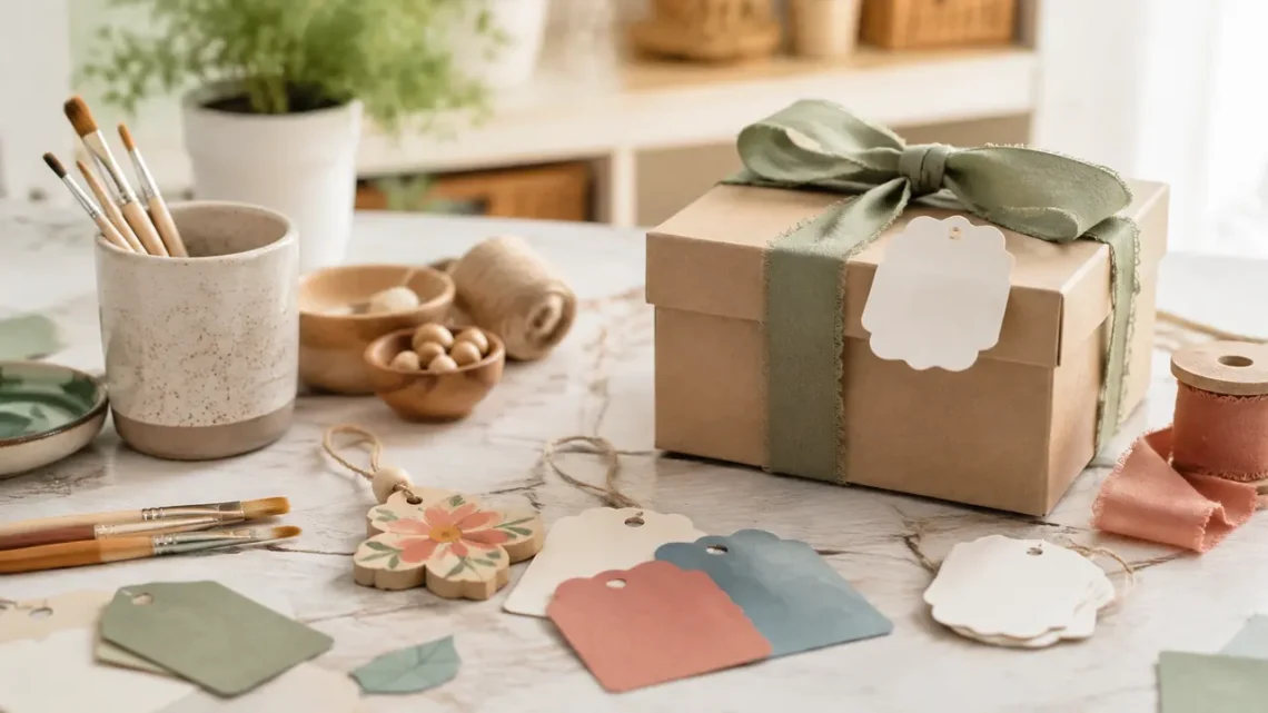 Materialien und leere Anhänger zum Personalisieren handgemachter Geschenke