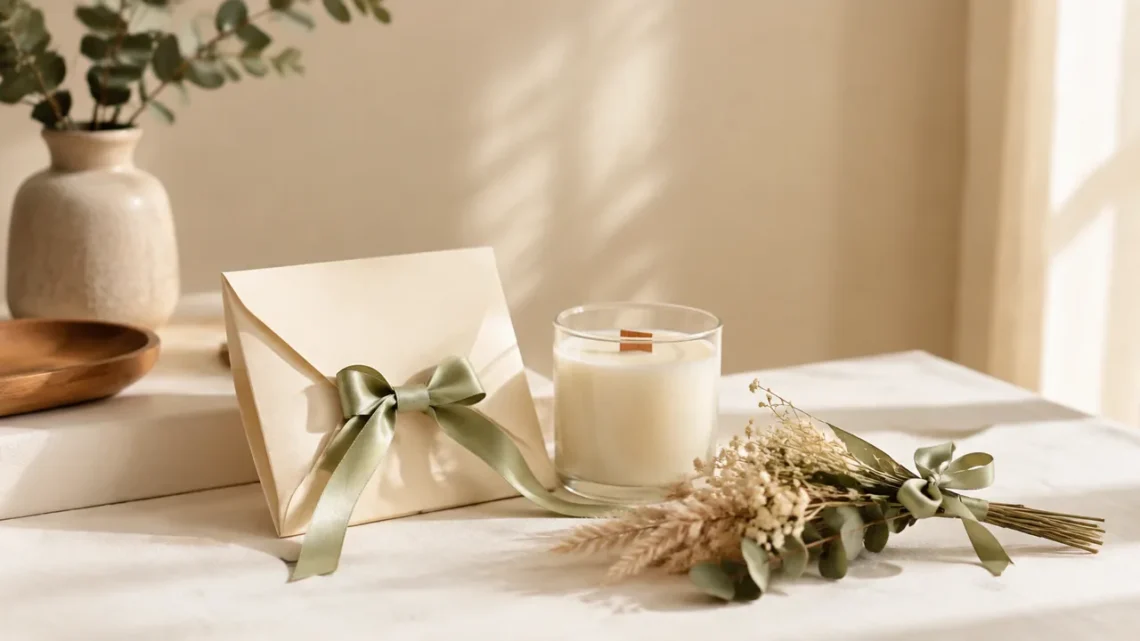 Elegant wirkende DIY-Geschenke mit cremefarbener Box und Naturdeko