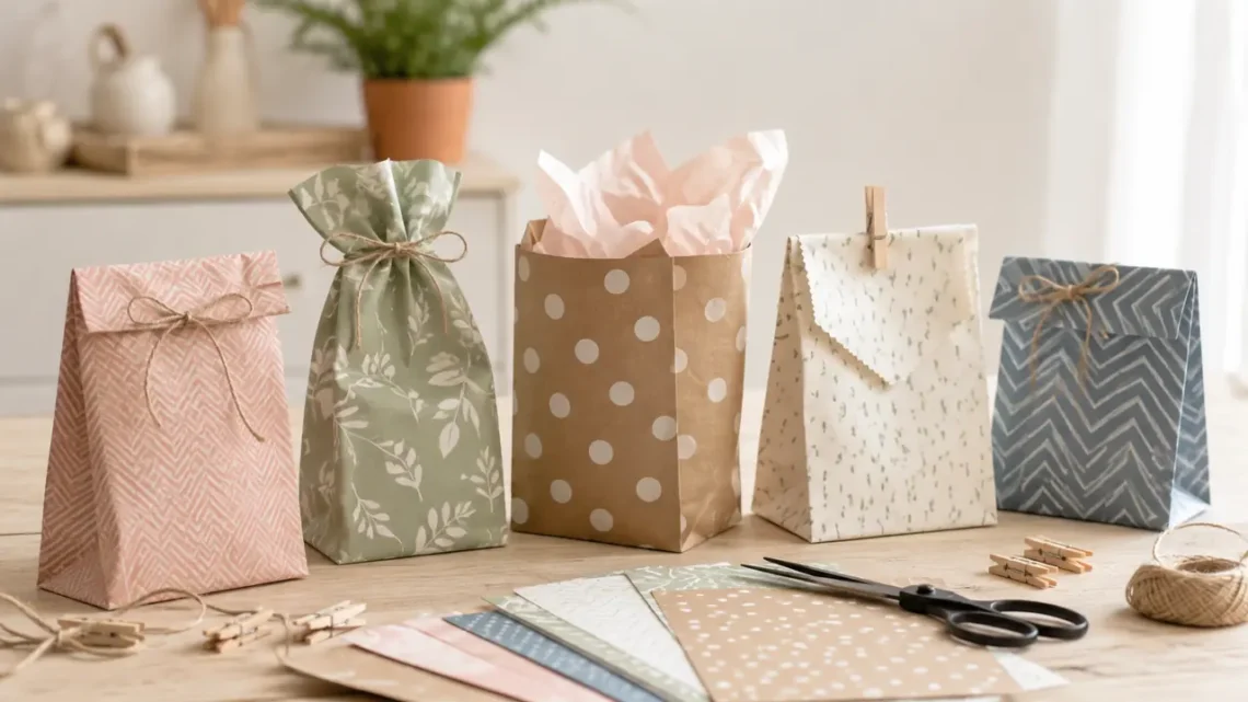 Dekorative handgemachte Geschenktüten aus Papier mit Kordel
