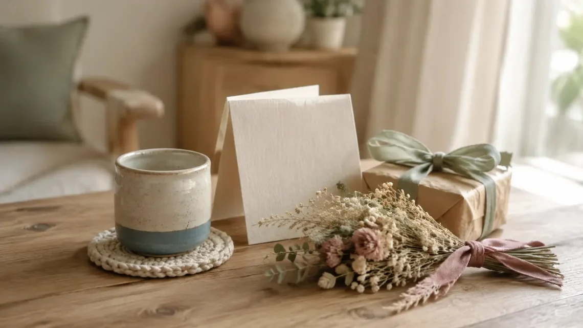 Dankeschön-Geschenk mit Kerze, Karte und getrockneten Blumen