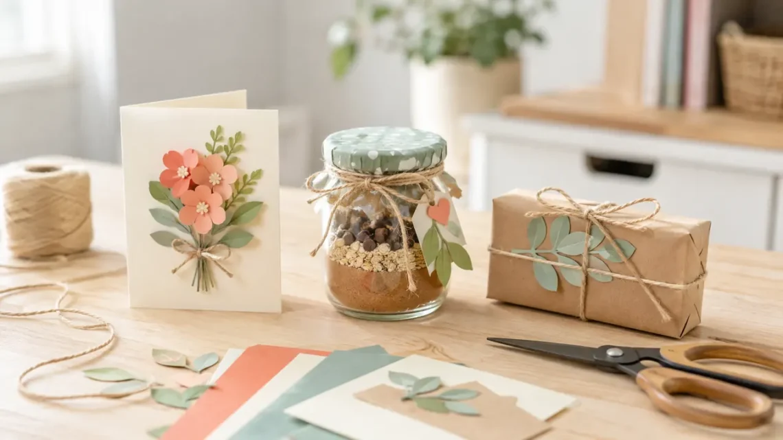 Schnelle Bastelgeschenke mit Karte, Glas und kleinem Paket